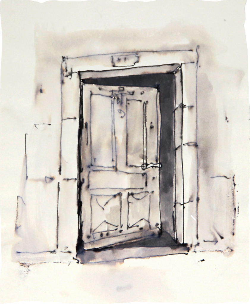 John Berger's black and withe drawing of a door from "Bento's sketchbook"