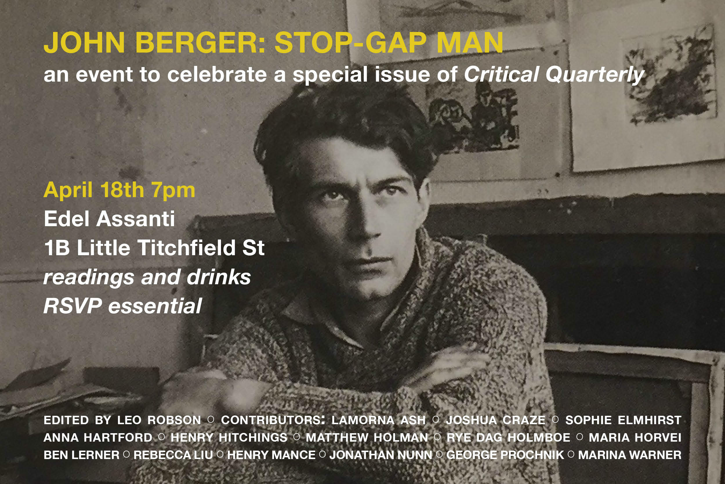 Invitation to the event launch for Critical Quarterly special Issue on John Berger