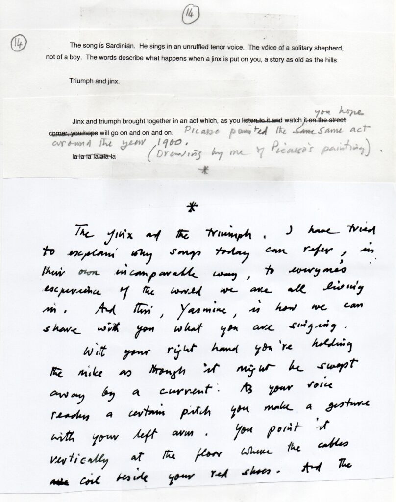 2015 Some Notes About Song manuscript extract © John Berger Estate